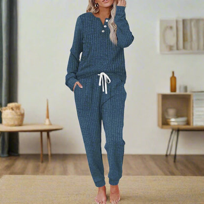 Lounge Wear Ribbed Henley Two-Piece Set — Jogger Co-ord 6