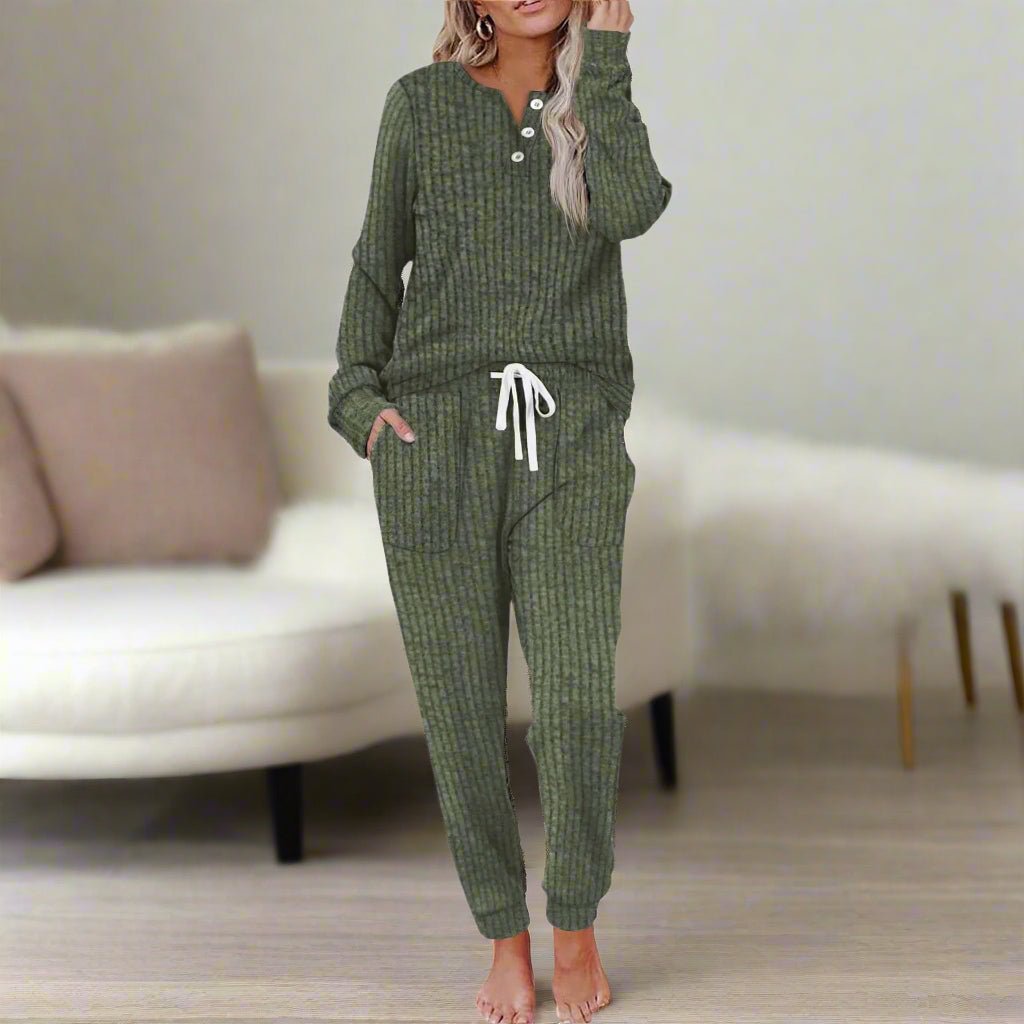 Lounge Wear Ribbed Henley Two-Piece Set — Jogger Co-ord 8