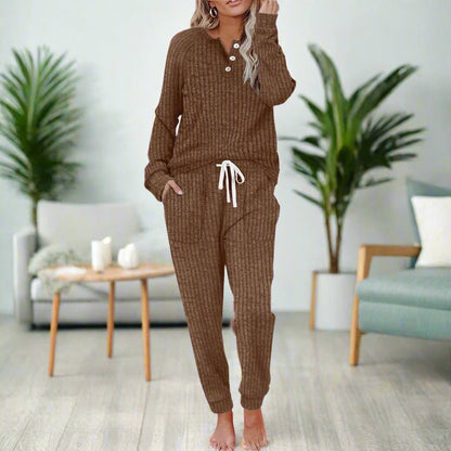 Lounge Wear Ribbed Henley Two-Piece Set — Jogger Co-ord 9