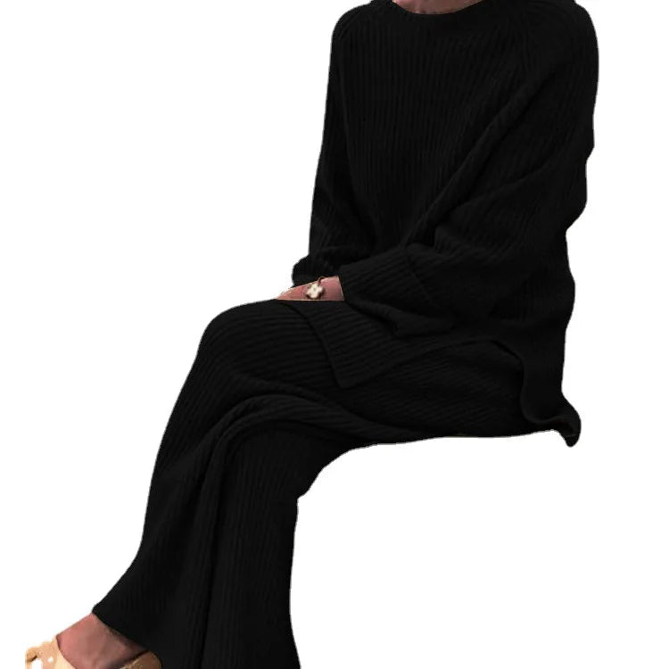 Lounge Wear Ribbed Knit Co-ord Set with Wide-Leg Trousers 3