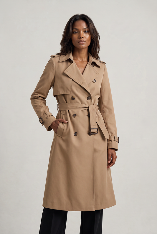 Trench Coat Double-Breasted Belted Longline — Women's 1