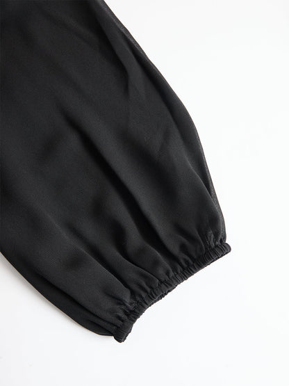 Wide Leg Jumpsuit with Sheer Puff Sleeves — Floor Length 5