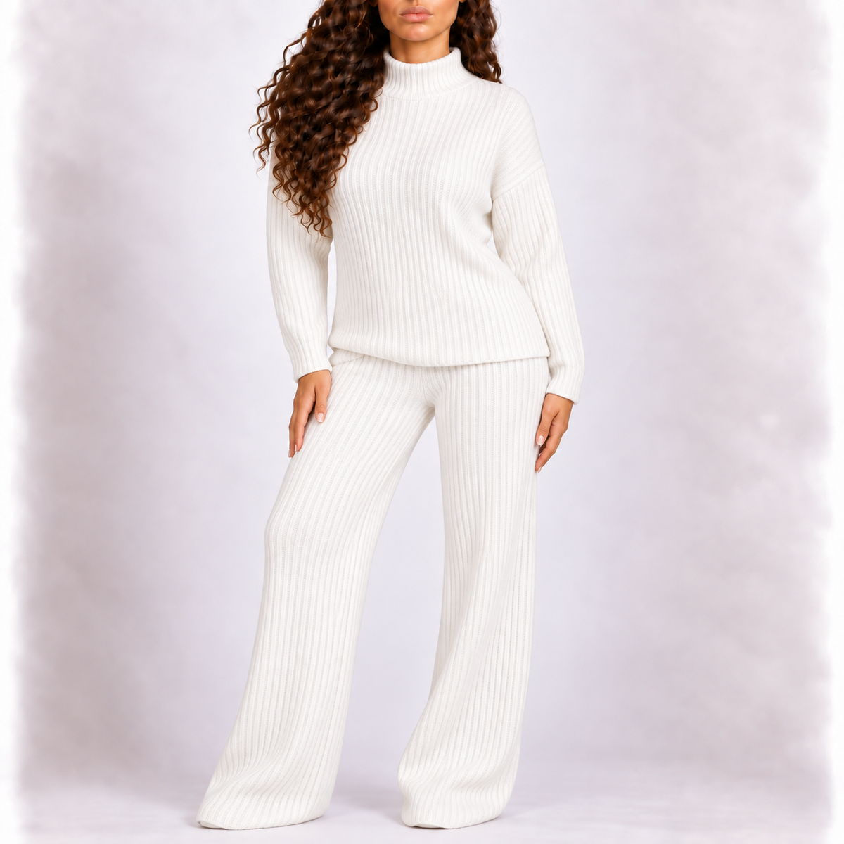 Ribbed Knit Co-ord Set — Funnel Neck & Wide Leg Trousers 2