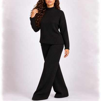Ribbed Knit Co-ord Set — Funnel Neck & Wide Leg Trousers 1