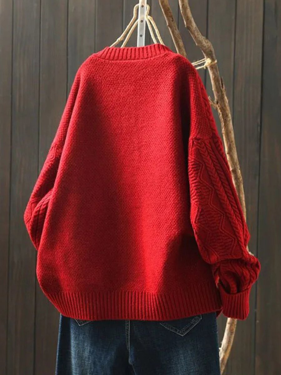 Women's Oversized Cable-Knit Button-Down Cardigan in Beige 3