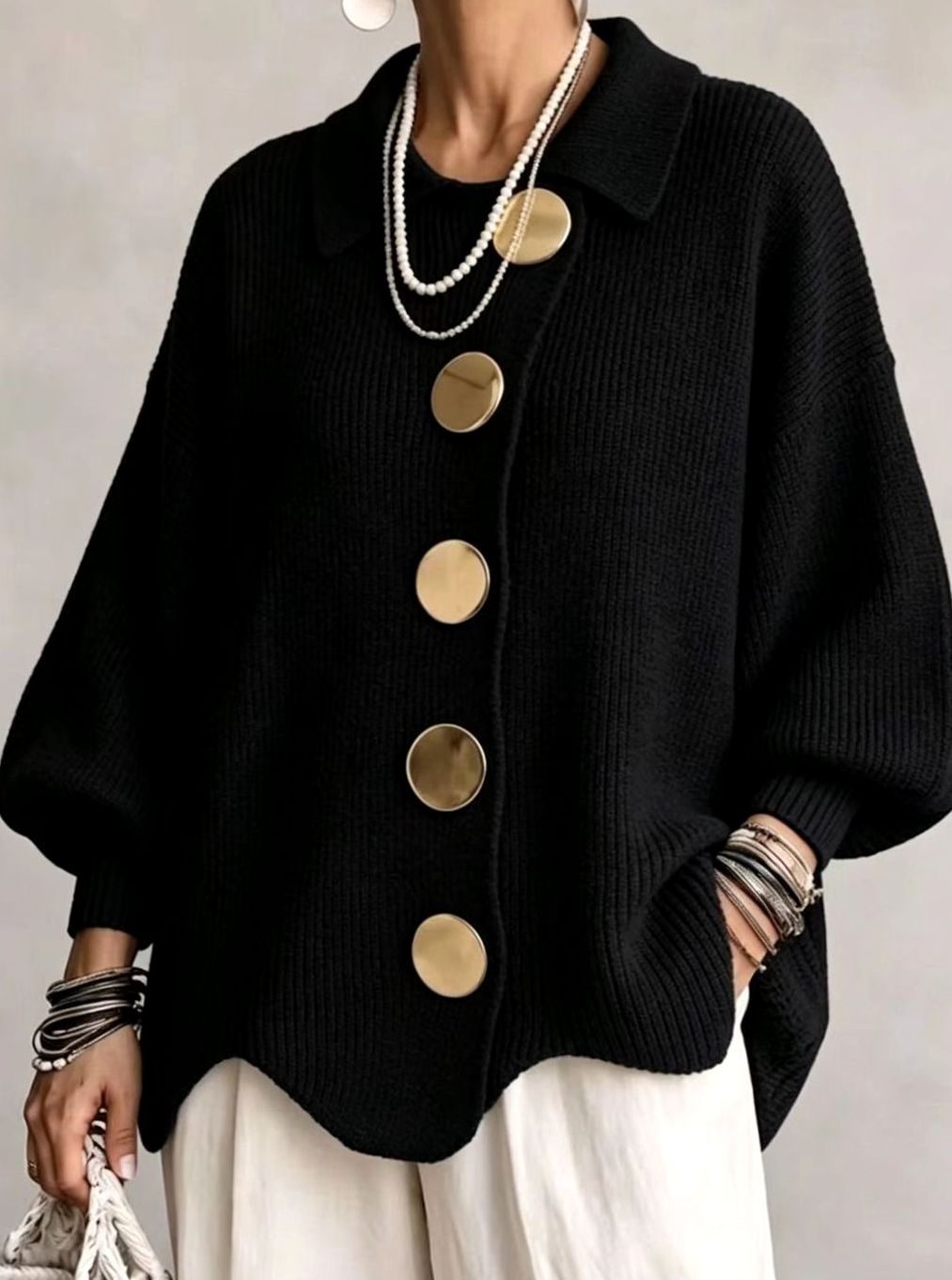 Women's Oversized Knit Cardigan with Gold Buttons 3