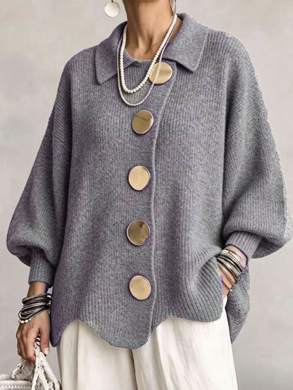 Women's Oversized Knit Cardigan with Gold Buttons 4