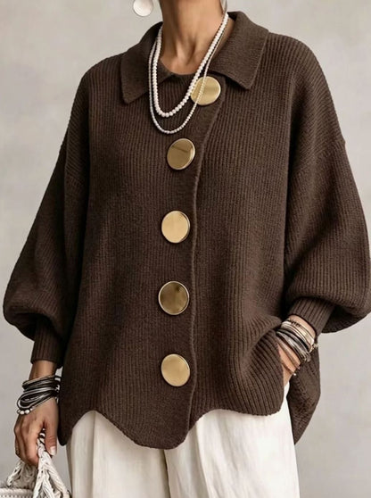 Women's Oversized Knit Cardigan with Gold Buttons 7