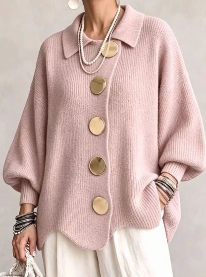 Women's Oversized Knit Cardigan with Gold Buttons 9