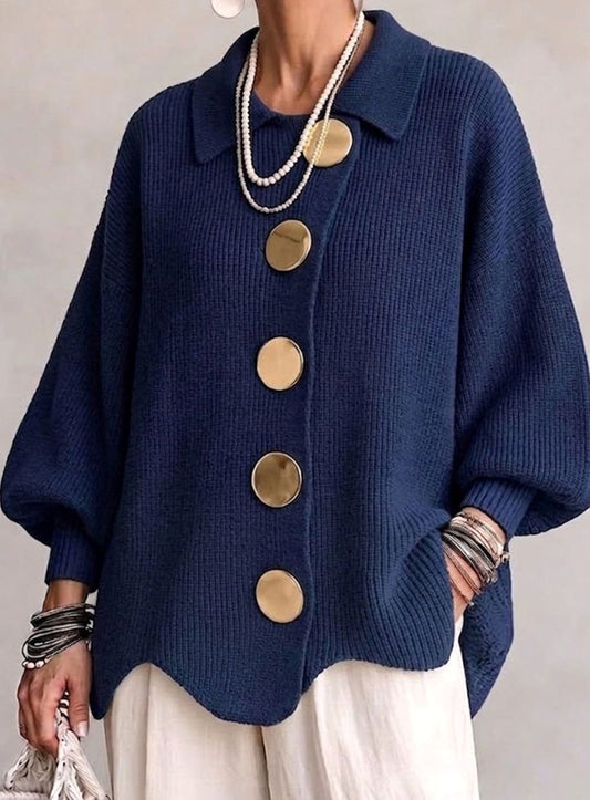 Women's Oversized Knit Cardigan with Gold Buttons 1