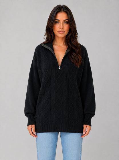 Womens Cable Knit Half-Zip Funnel Neck Jumper 4