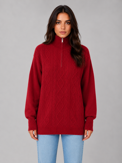 Womens Cable Knit Half-Zip Funnel Neck Jumper 6