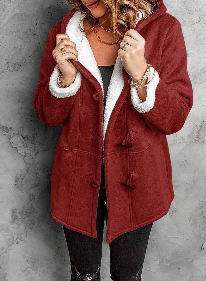 Womens Hooded Duffle Coat with Sherpa Lining & Toggles 3