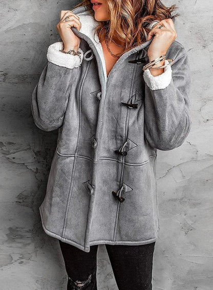Womens Hooded Duffle Coat with Sherpa Lining & Toggles 5
