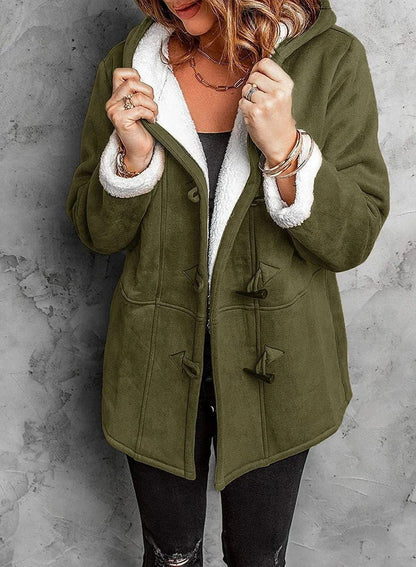 Womens Hooded Duffle Coat with Sherpa Lining & Toggles 6