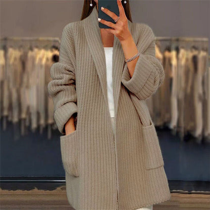 Womens Longline Chunky Ribbed Cardigan with Pockets 2