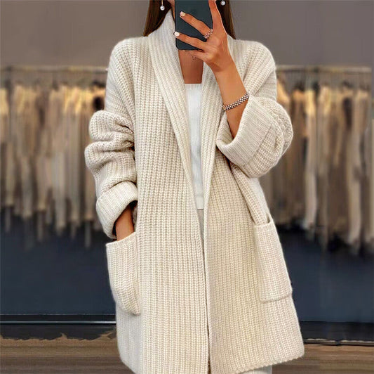 Womens Longline Chunky Ribbed Cardigan with Pockets 1