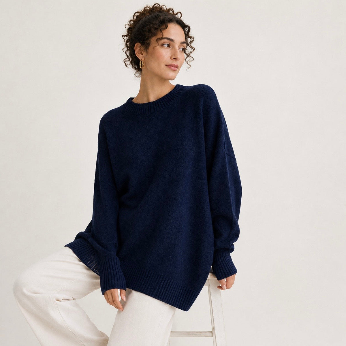 Womens Oversized Knit Jumper with Ribbed Detail 4