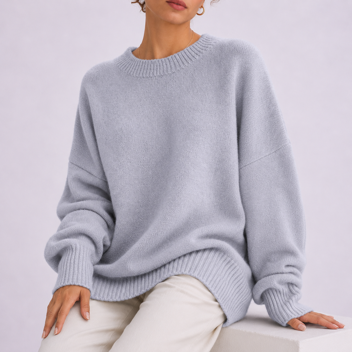 Womens Oversized Knit Jumper with Ribbed Detail 7