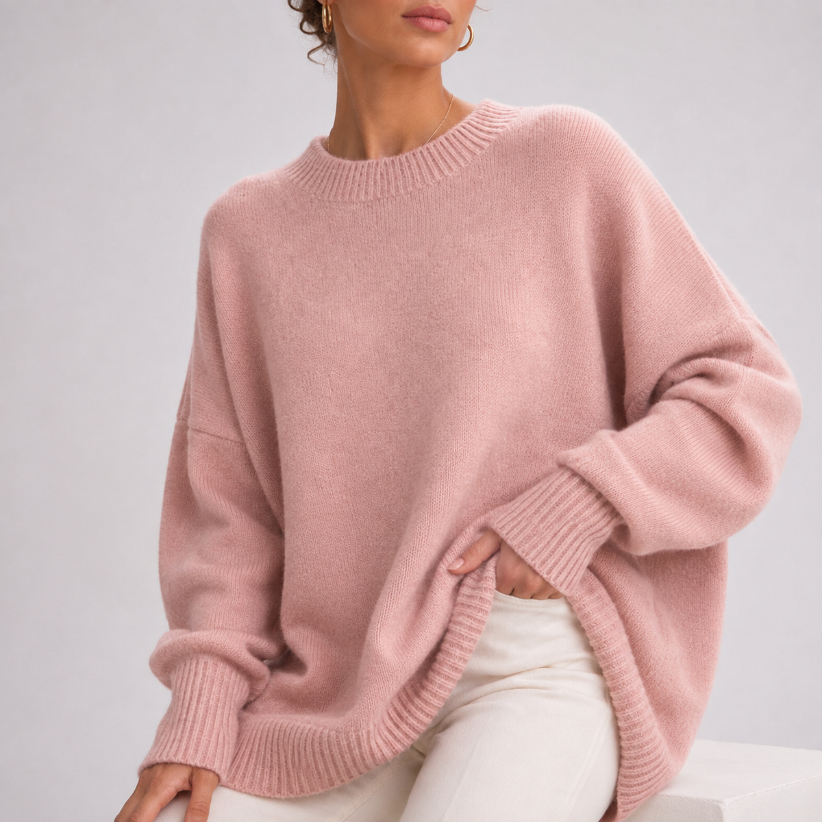 Womens Oversized Knit Jumper with Ribbed Detail 8