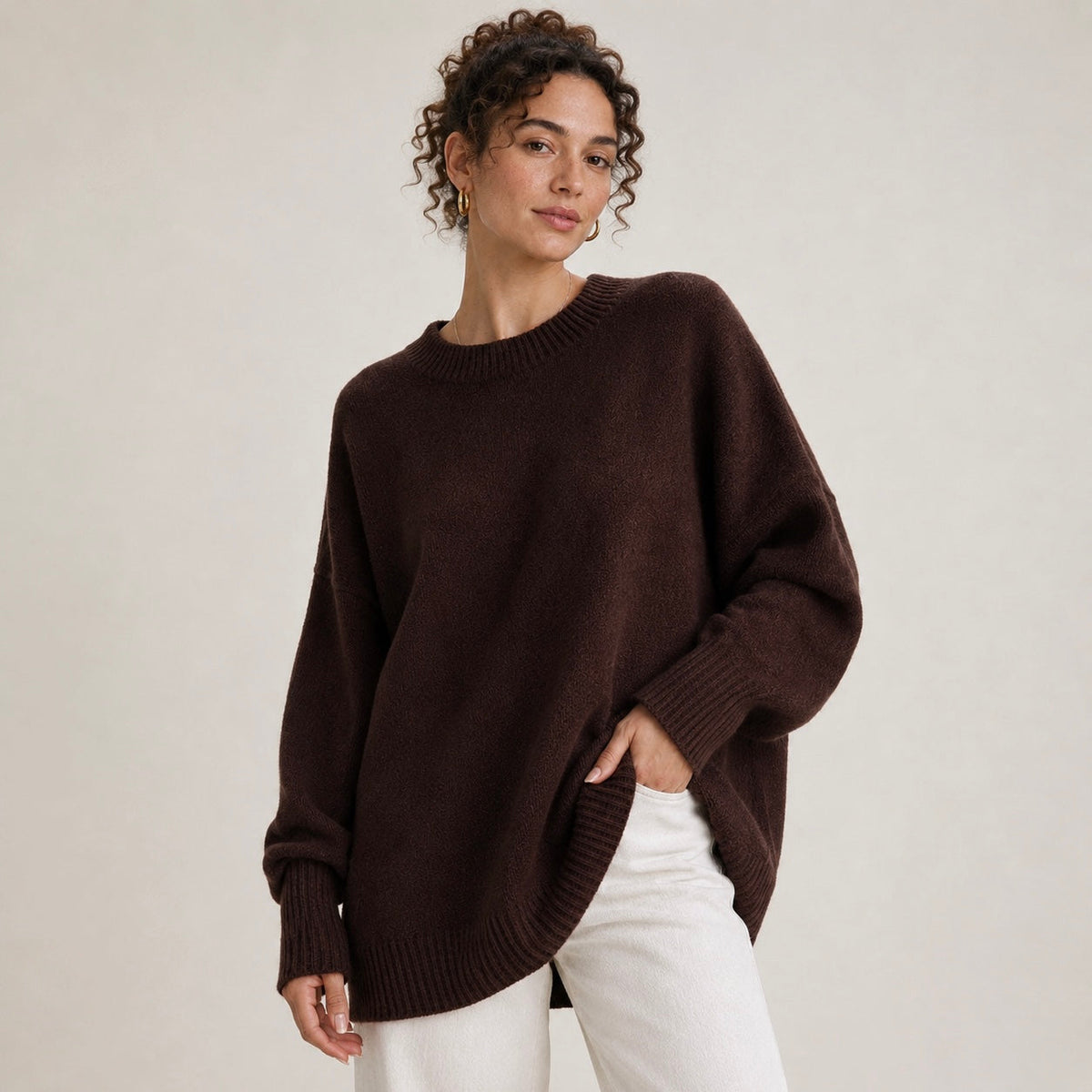 Womens Oversized Knit Jumper with Ribbed Detail 1