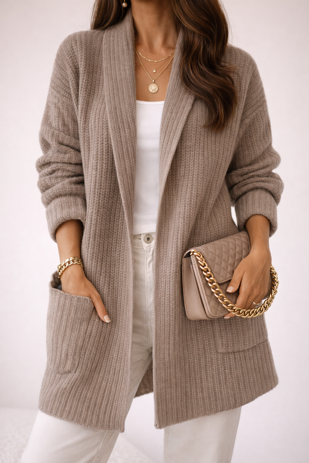 Womens Oversized Open-Front Cardigan with Shawl Collar 2