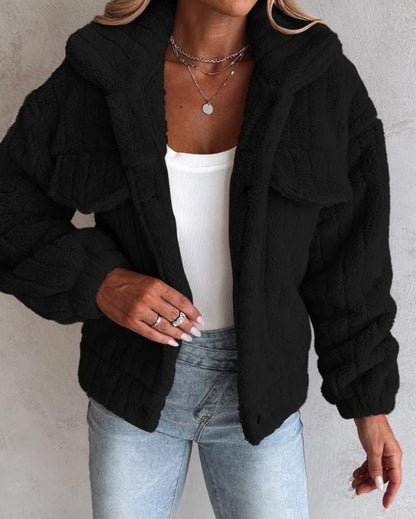 Womens Oversized Sherpa Jacket with Notch Collar 3