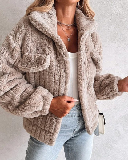Womens Oversized Sherpa Jacket with Notch Collar 5