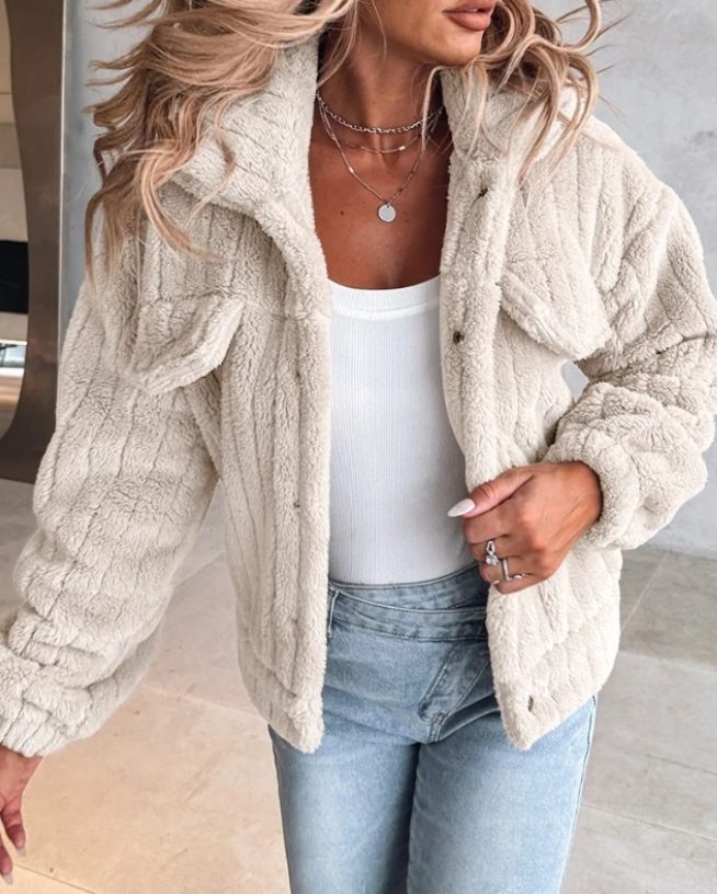 Womens Oversized Sherpa Jacket with Notch Collar 1