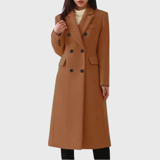 Womens Wool Coat — Classic Tailored Overcoat in Brown 3